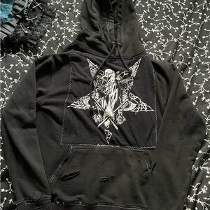 Hand made graphic hoodie. Distressed look, size M